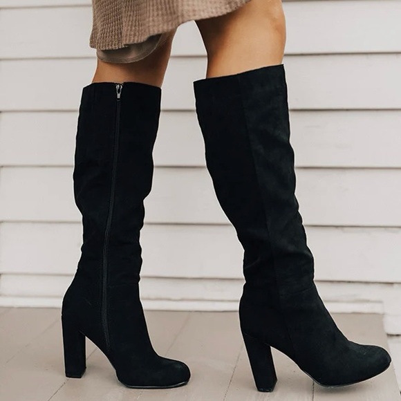 NINE WEST Izettr Suede Leather Heeled Buckled Wrap Around Knee High Boot 8.5 - Picture 1 of 15